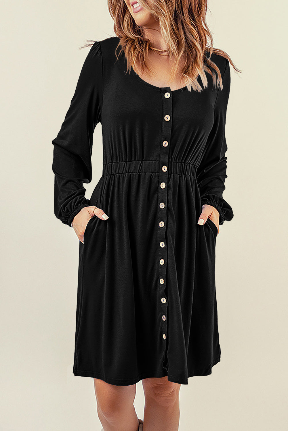 Belle Button Down Cinched Waist Long Sleeve Dress