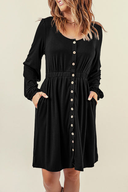 Belle Button Down Cinched Waist Long Sleeve Dress