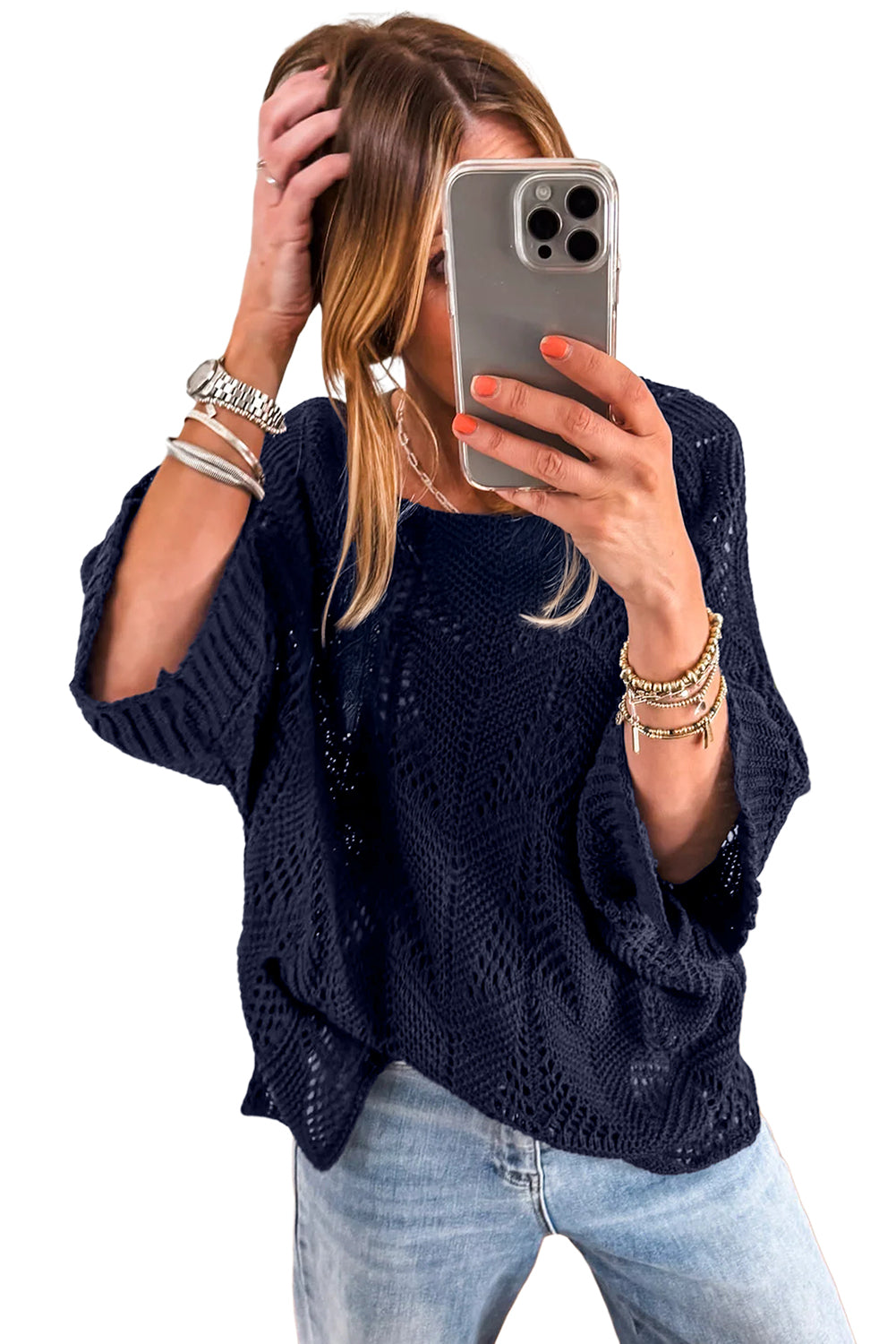 Angelina Crochet Half Sleeve Slouchy Sweater
