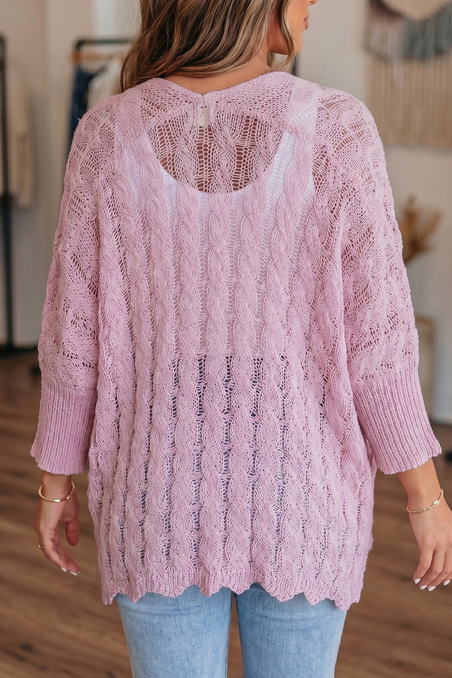 Carly Crochet Knit Open Front Cardigan