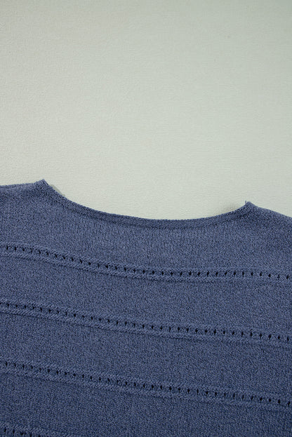 Gia Navy Boat Neck Pointelle Knit Sweater