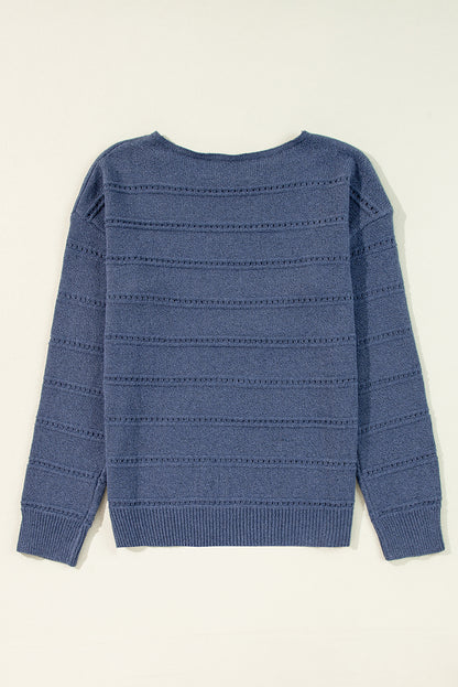 Gia Navy Boat Neck Pointelle Knit Sweater