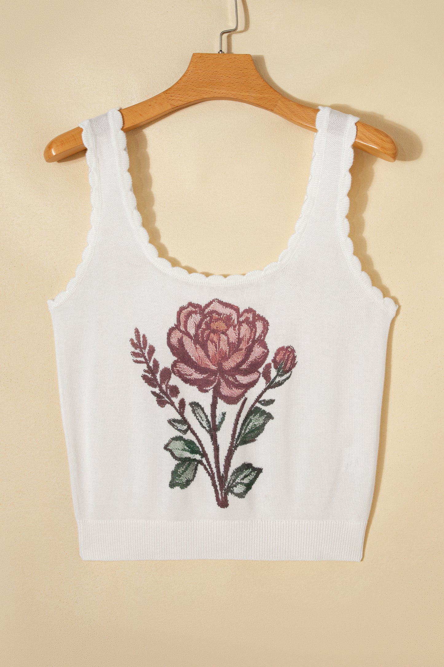 Retro Floral Print Scalloped Sleeveless Top