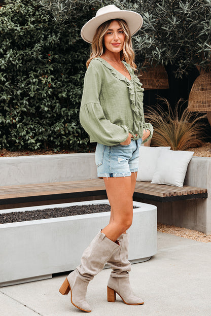 Misty Ruffle Balloon Sleeve Blouse