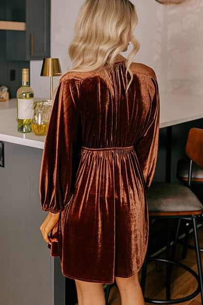 Miranda Velvet V Neck Long Sleeve Dress