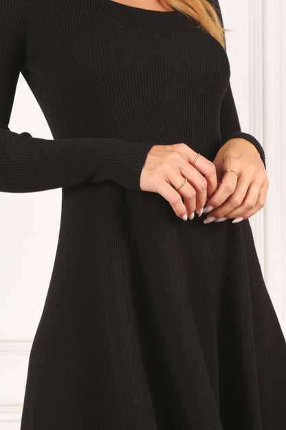 Solid Color Knitted Fit and Flare Dress