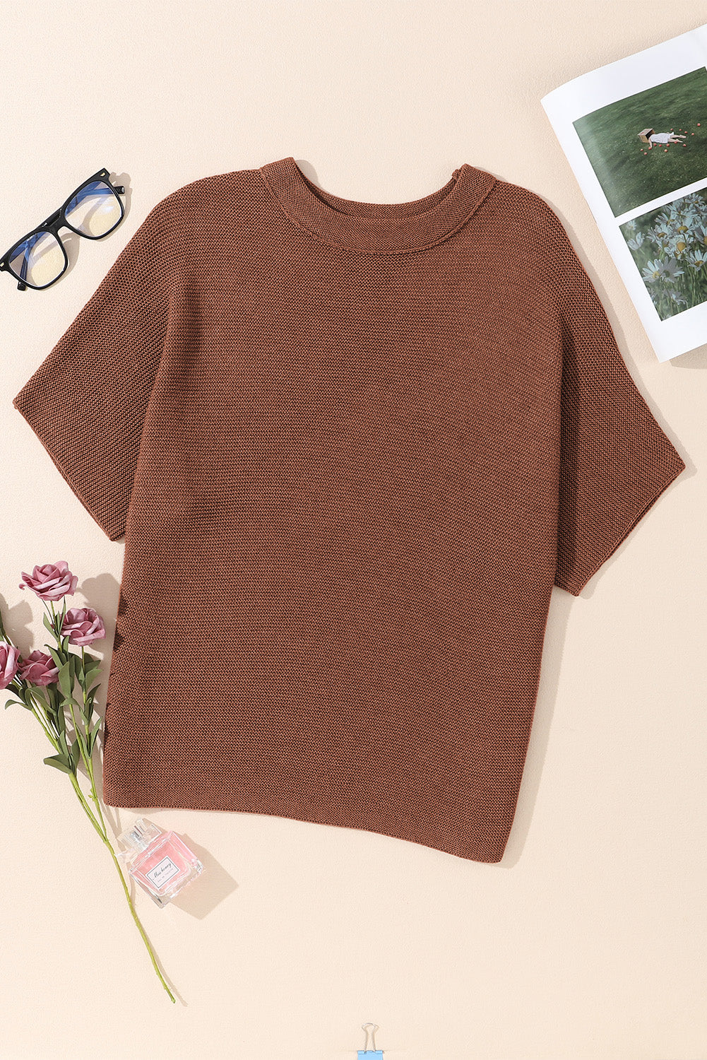 Dolman Mock Neck Short Sleeve Sweater