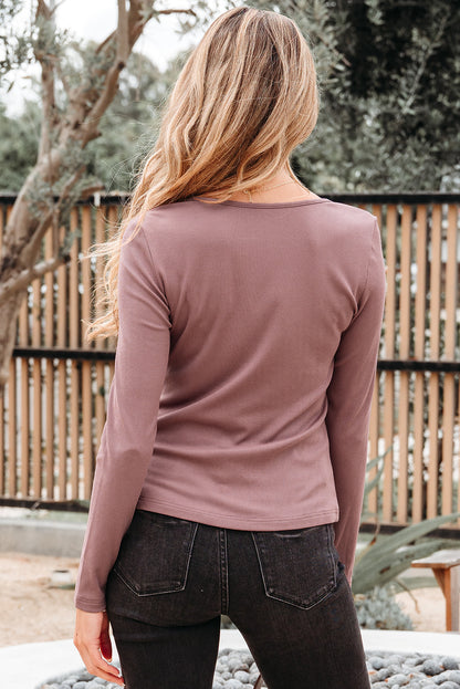 Anna Sweetheart Ruched Ribbed Long Sleeve Top