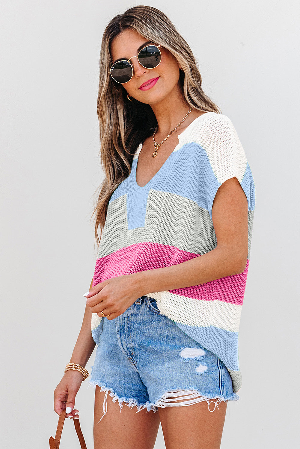 Isla Capsleeve Colorblock Knit Top