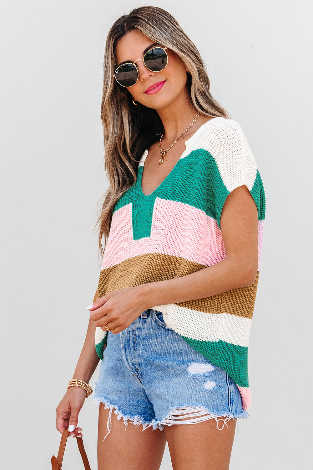 Isla Capsleeve Colorblock Knit Top