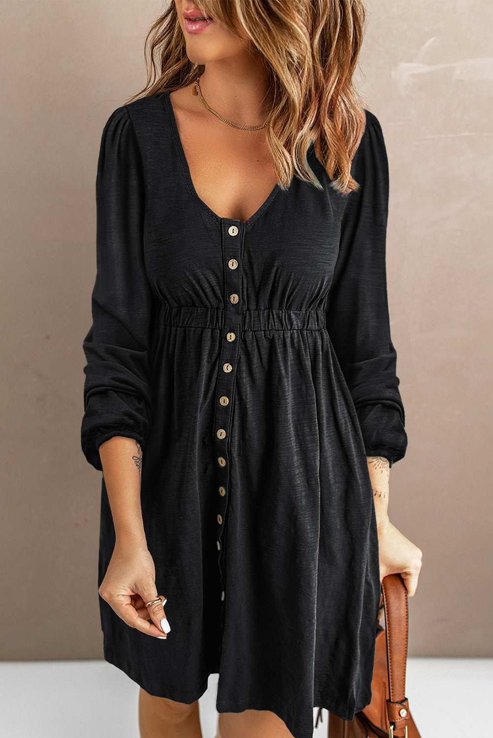 Belle Button Down Cinched Waist Long Sleeve Dress