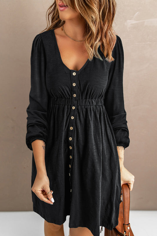 Belle Button Down Cinched Waist Long Sleeve Dress