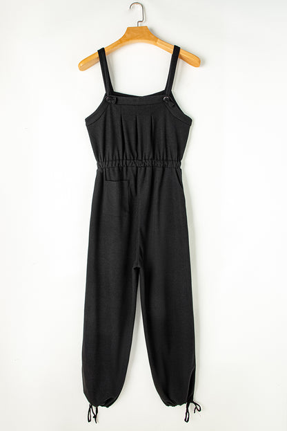 Crystal Textured Drawstring Sleeveless Jumpsuit