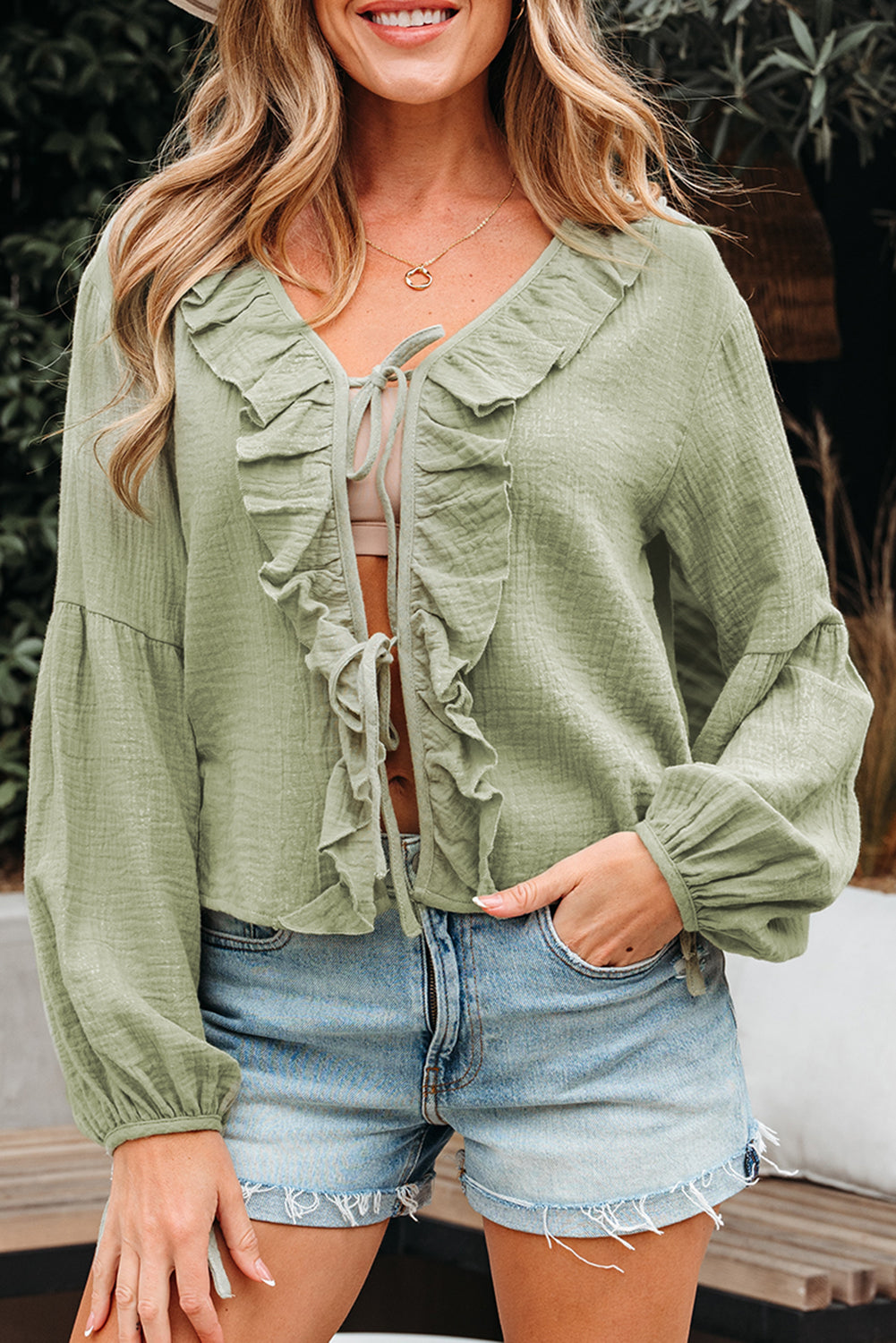 Misty Ruffle Balloon Sleeve Blouse