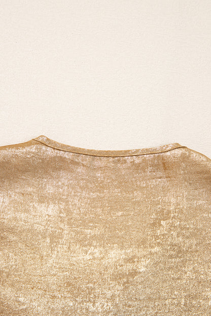 Golden Metallic Ribbon Front Baby Doll Blouse