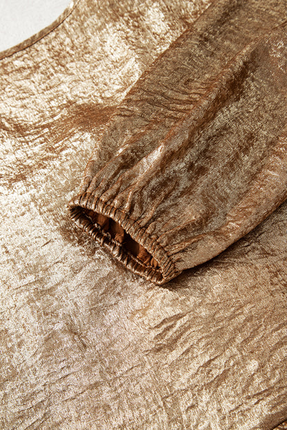 Golden Metallic Ribbon Front Baby Doll Blouse