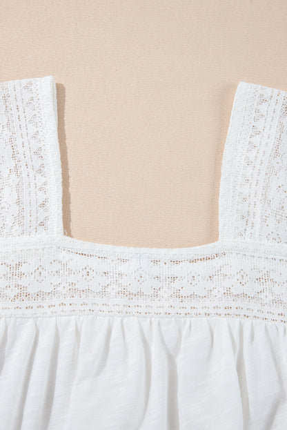 Dainty White Lace Accent Square Neck Shirt