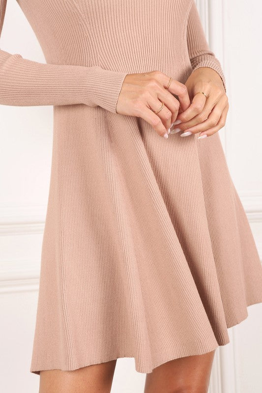 Solid Color Knitted Fit and Flare Dress