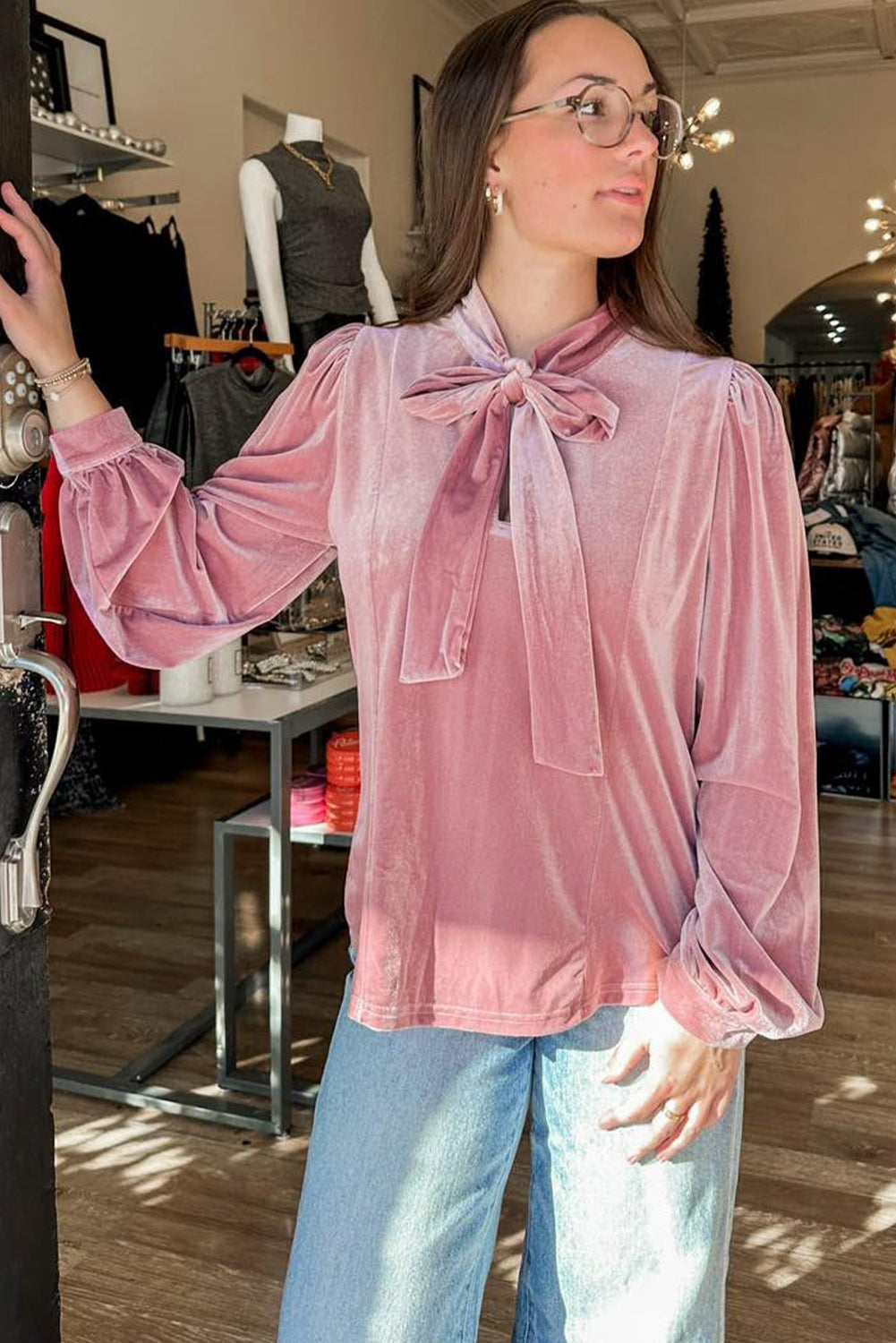 Sophie Velvet Ribbon Collar Blouse
