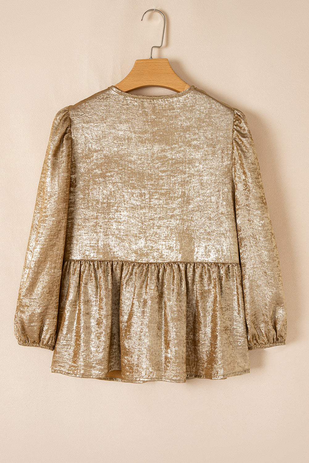 Golden Metallic Ribbon Front Baby Doll Blouse