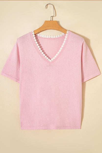 Carnation Pink Lace Detail Knit Top