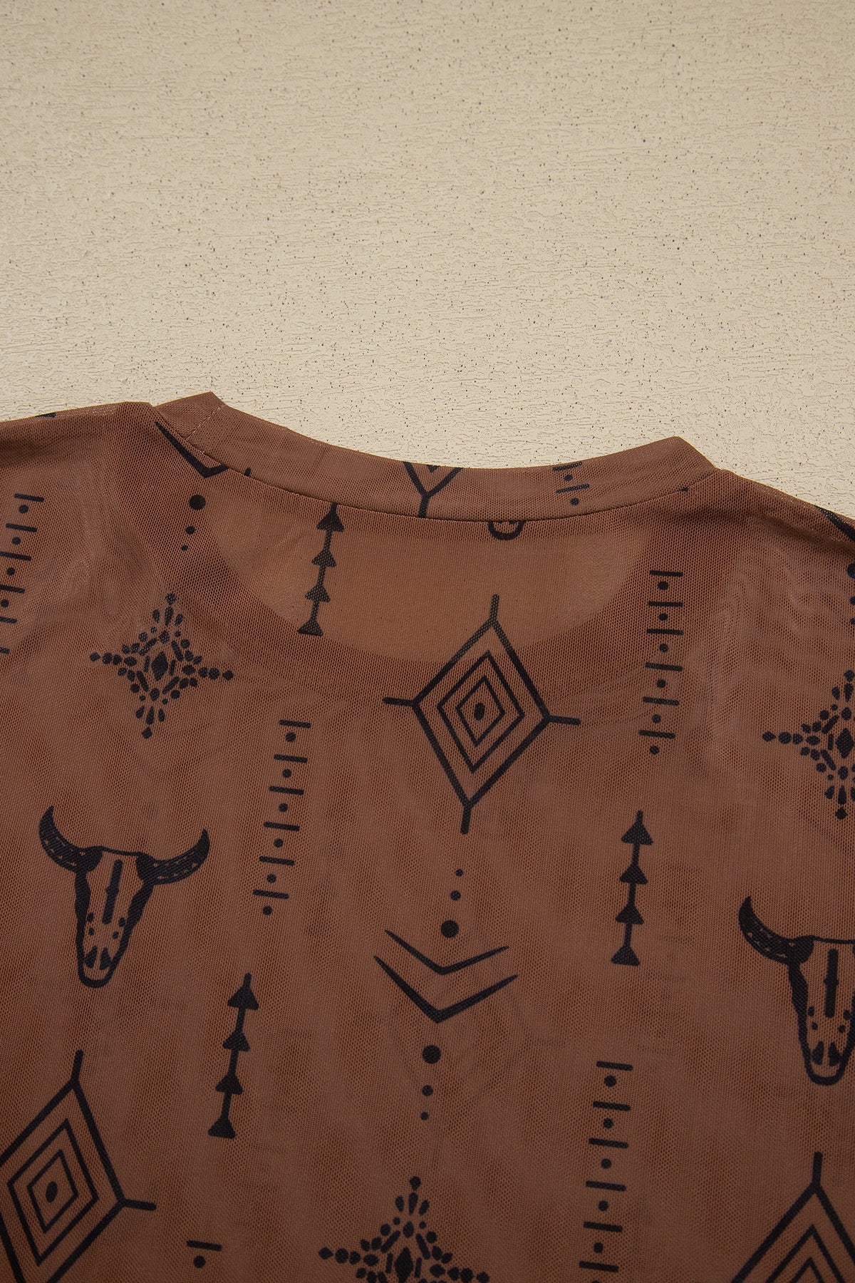 Western Nights Printed Mesh Long Sleeve Top