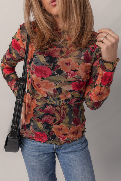 Fall Floral Mesh Top