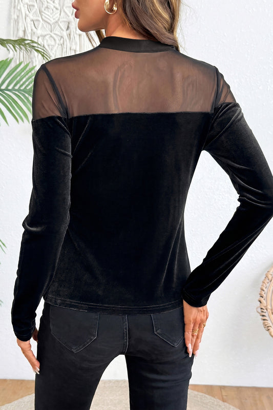 Karen Mesh Velvet Contrast Top