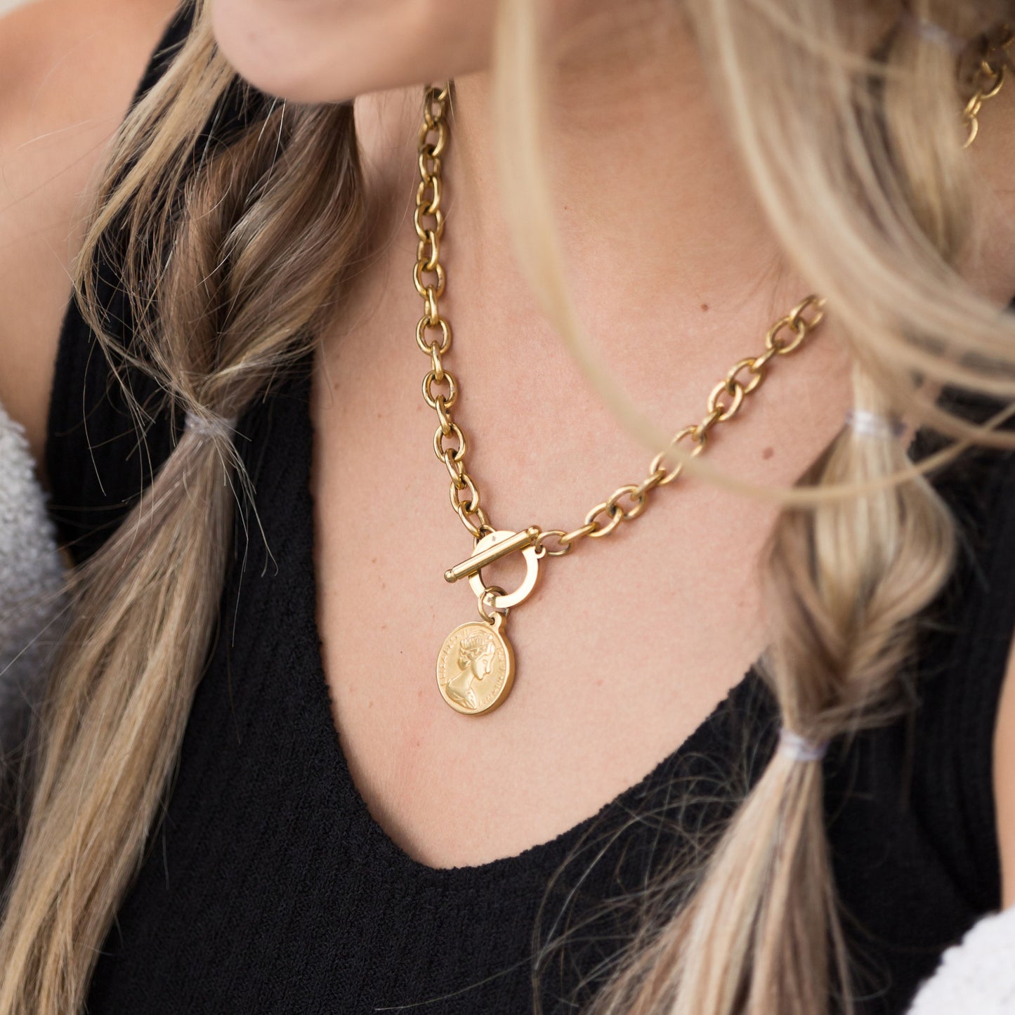 Currency Pendant Toggle Chain Necklace