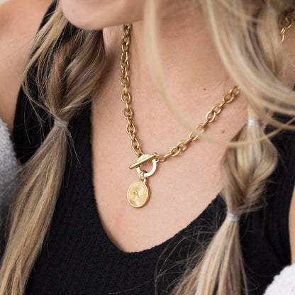 Currency Pendant Toggle Chain Necklace