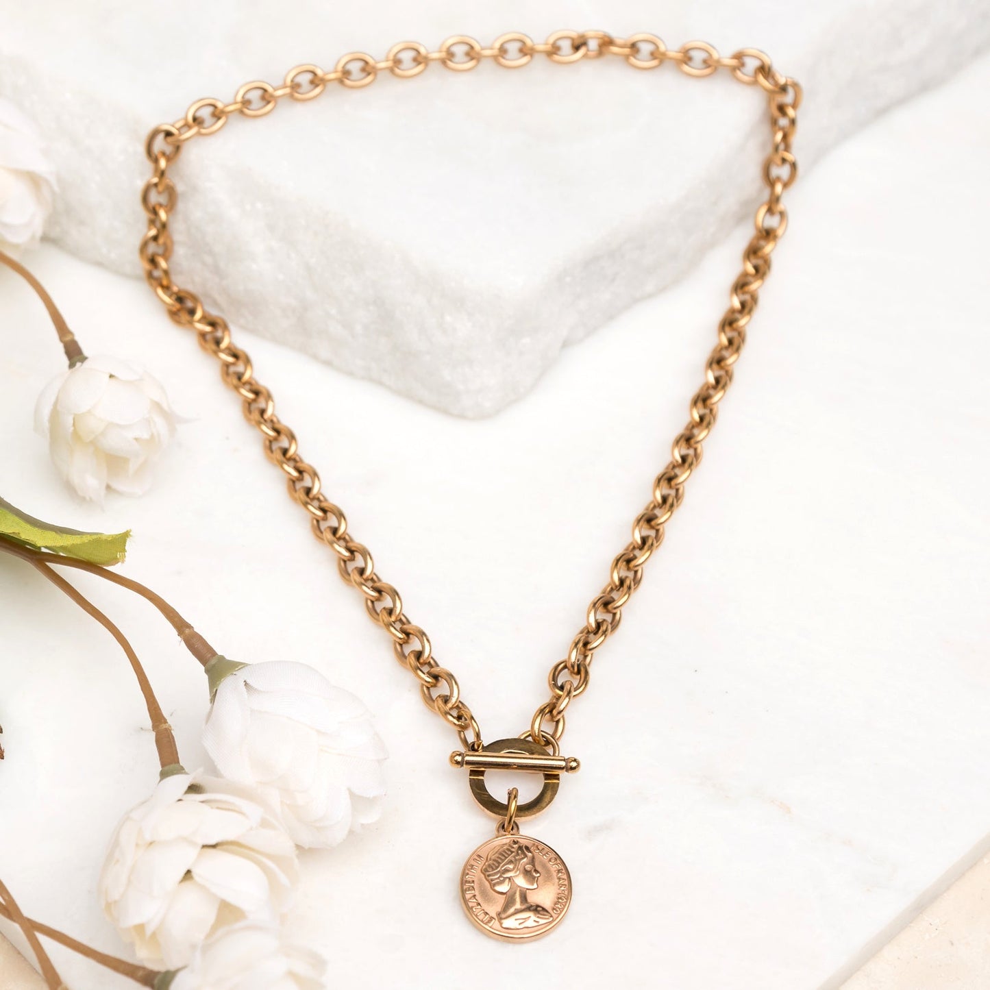 Currency Pendant Toggle Chain Necklace
