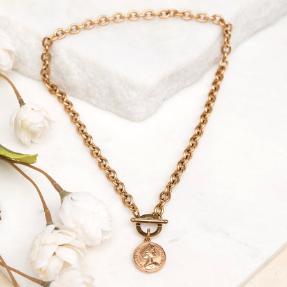 Currency Pendant Toggle Chain Necklace