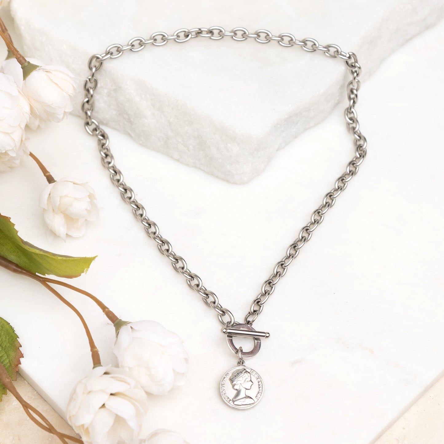 Currency Pendant Toggle Chain Necklace