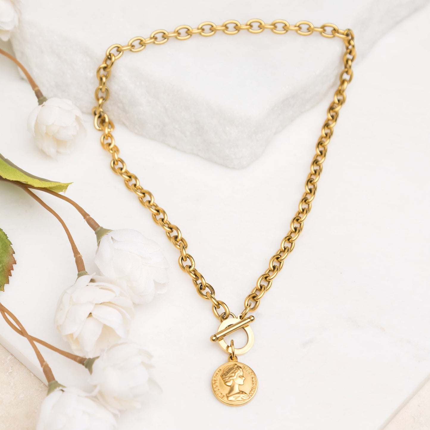 Currency Pendant Toggle Chain Necklace