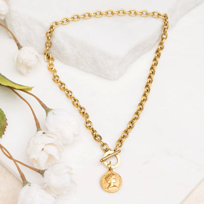 Currency Pendant Toggle Chain Necklace