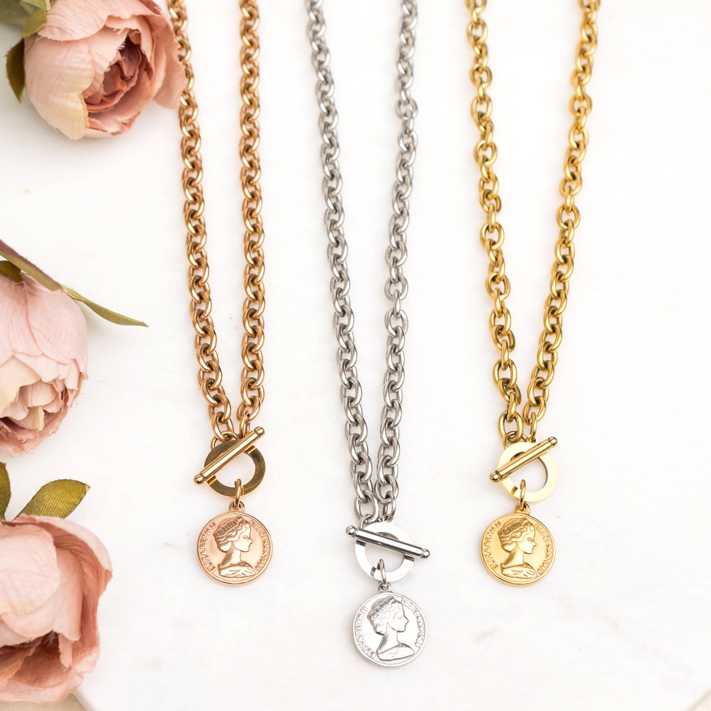 Currency Pendant Toggle Chain Necklace