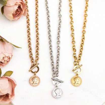 Currency Pendant Toggle Chain Necklace