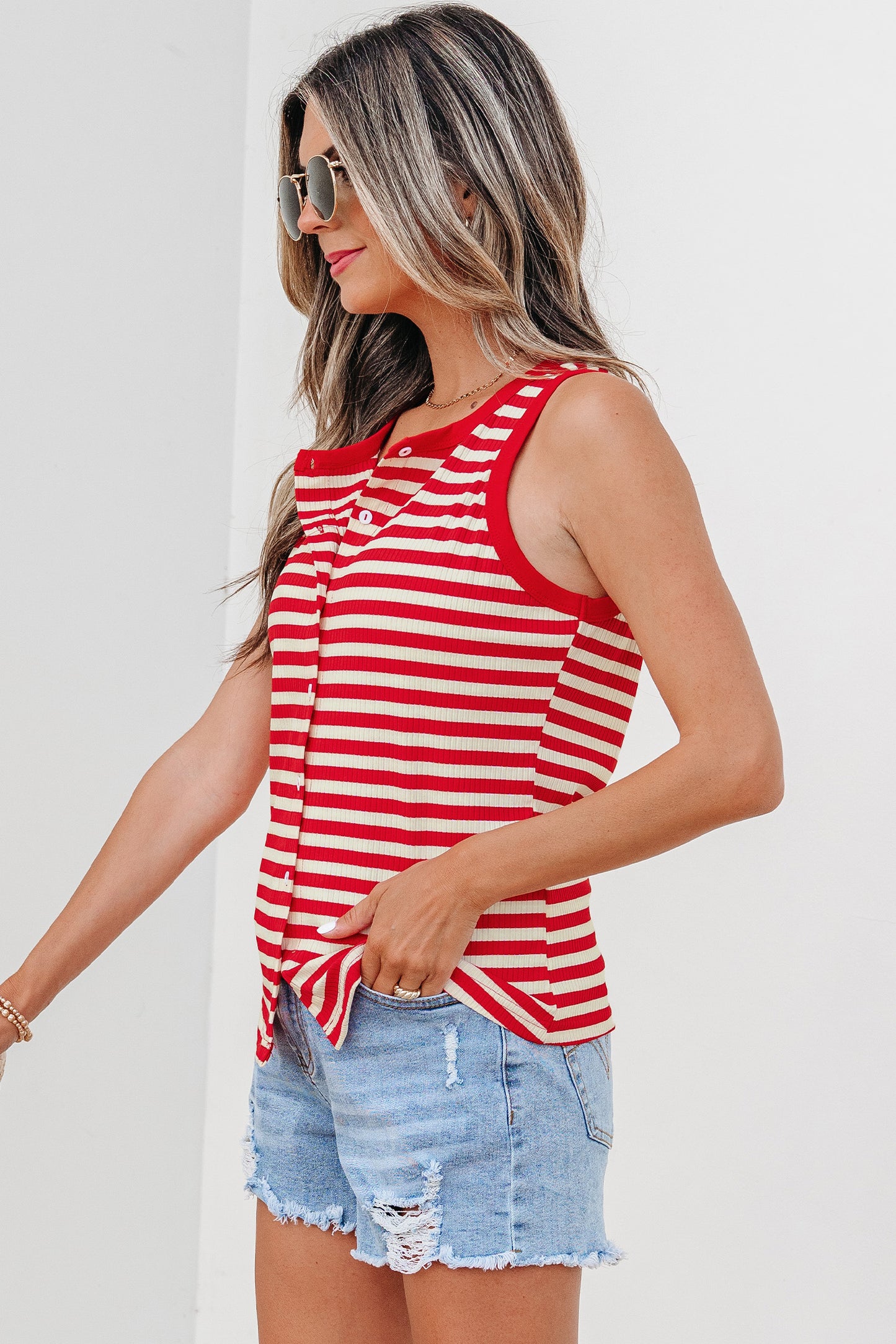 Dana Candy Striped Button Down Tank