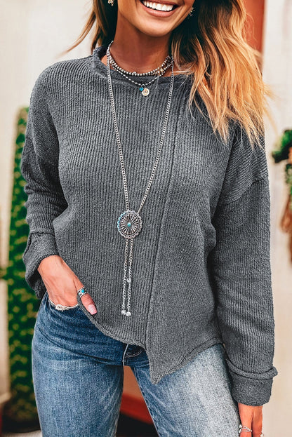 Lisa Raw Edge Uneven Drop Shoulder Sweater