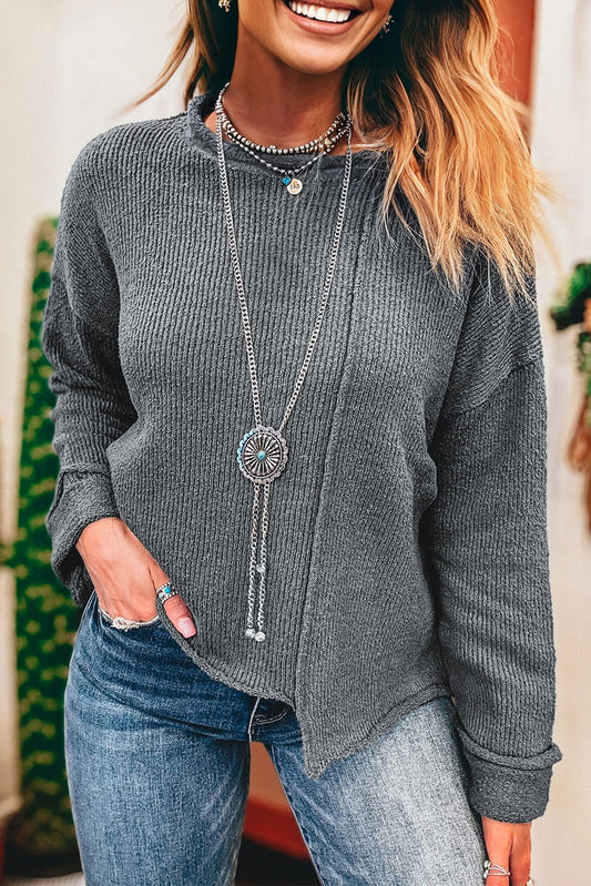 Lisa Raw Edge Uneven Drop Shoulder Sweater