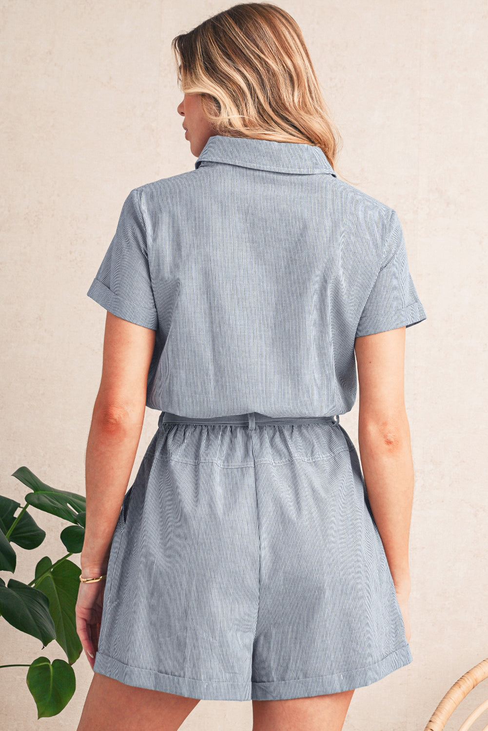 Yacht Club Striped Buttoned Belted Romper