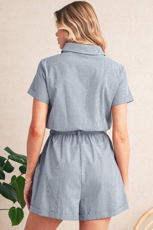 Yacht Club Striped Buttoned Belted Romper