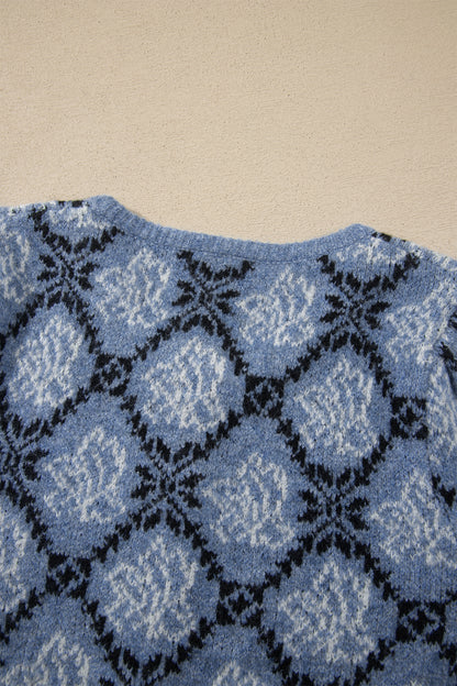 Modern Damask Print Button Down Cardigan