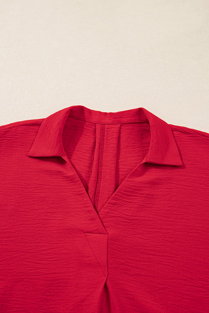 Curvy Erica Red Collared Tunic Blouse