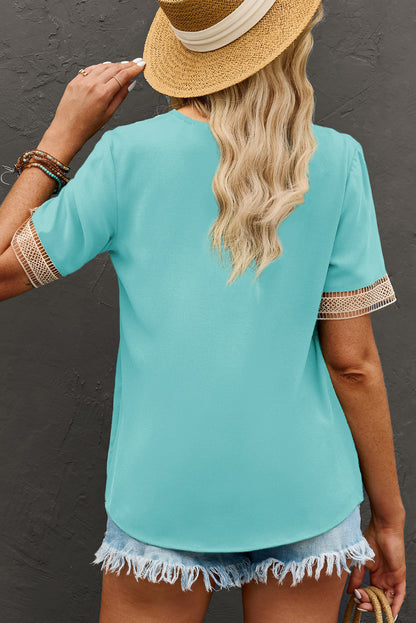 Shauna Lace Trim V Neck Short Sleeve Blouse