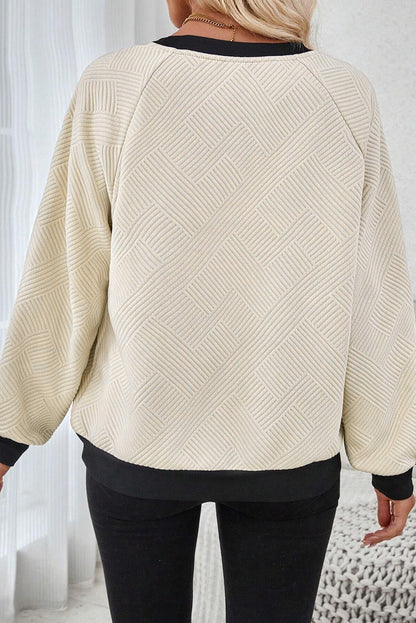 Contrast Edge Textured Raglan Sleeve Top