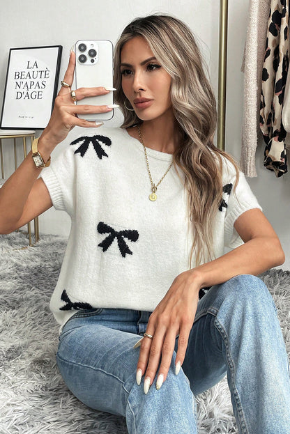 Minnie Bow Knit Short Sleeve Top