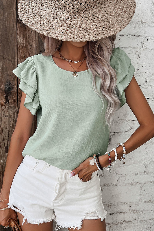 Bermuda Textured Ruffle Sleeve Blouse