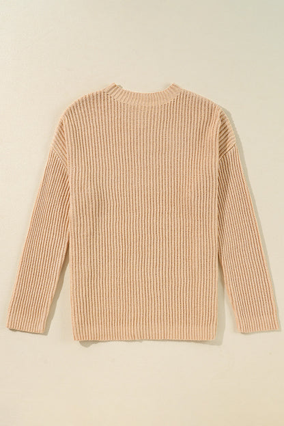 Apricot Drop Shoulder Side Slits Loose Sweater