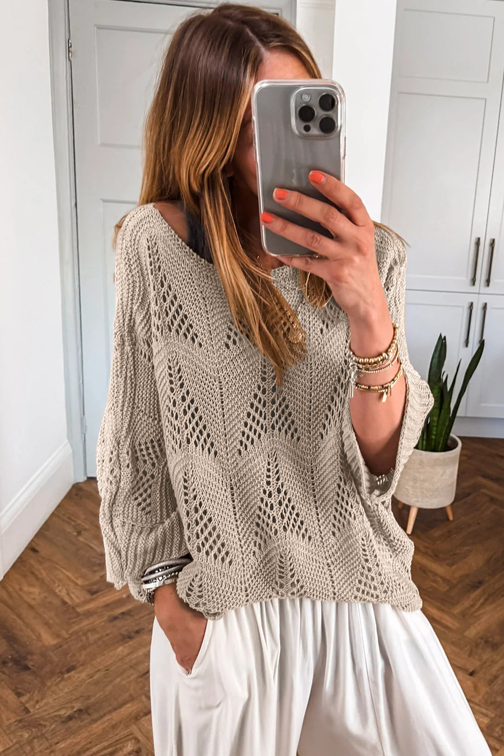 Angelina Crochet Half Sleeve Slouchy Sweater